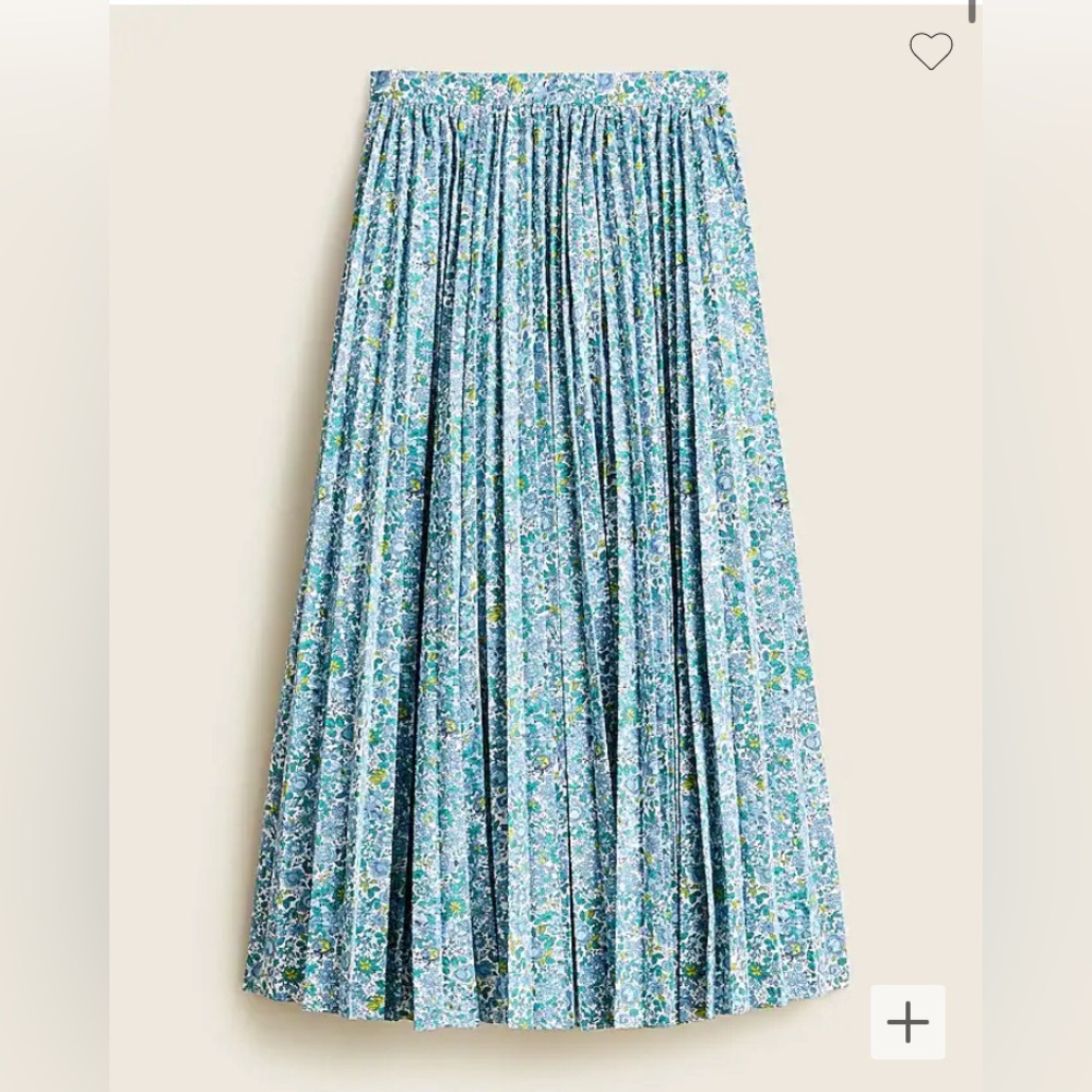 J.Crew Liberty Blue Floral Pleated Elastic Waist Midi Skirt XXS